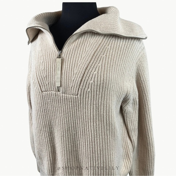 Lou & Grey Loft Women’s Zip Neck Knit 100% Cotton Sweater Sz Medium, Ivory - Picture 4 of 11